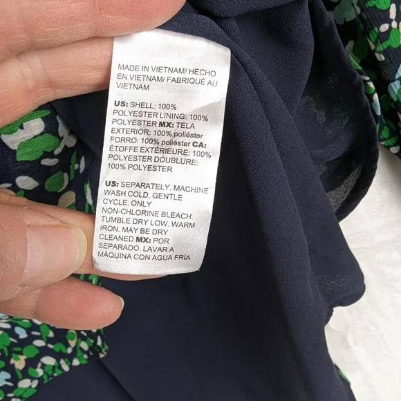 Chico's Sheer Ditsy Floral Career Wear Blouse 2 / Large Navy Blue Green - Picture 13 of 14